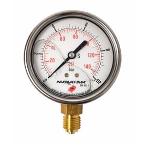 Manometer Ø100. -1-1.5 Bar. 1/2rustfritt hus. glyce
